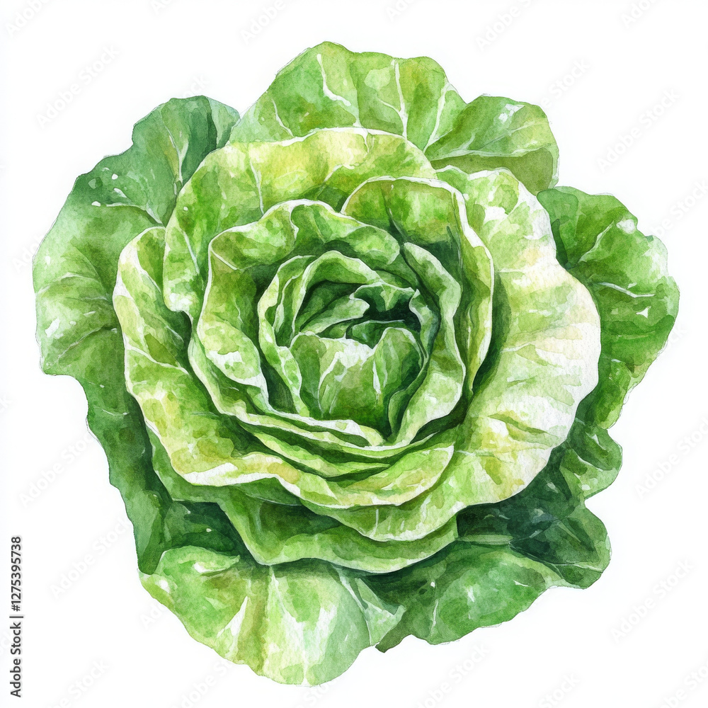Obraz premium Watercolor painted green cabbage illustration gives fresh feeling