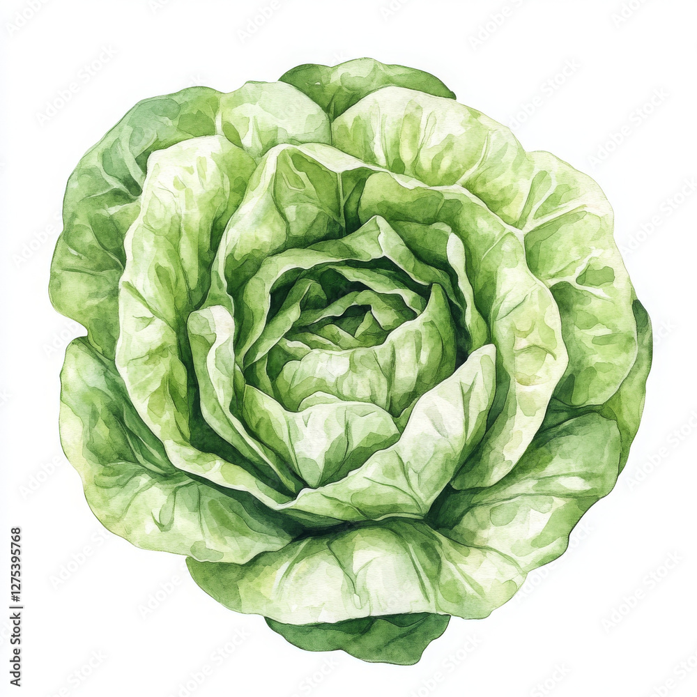 Obraz premium Watercolor illustration of green cabbage looks fresh