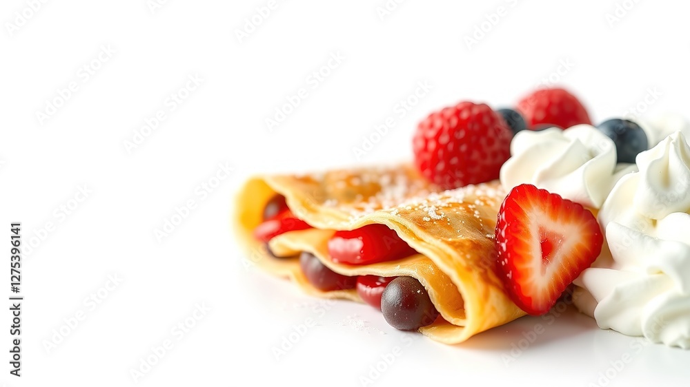 Delicious Fruit Crepe with Whipped Cream - Dessert Stock Image Delicious Fruit Crepe with Whipped Cream - Dessert Stock Image