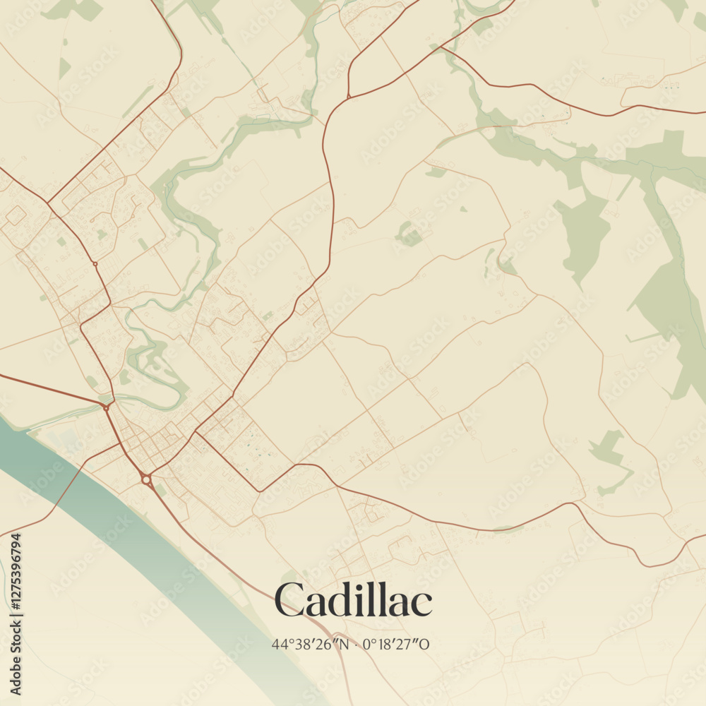 Fototapeta premium Vintage map of Cadillac, France.