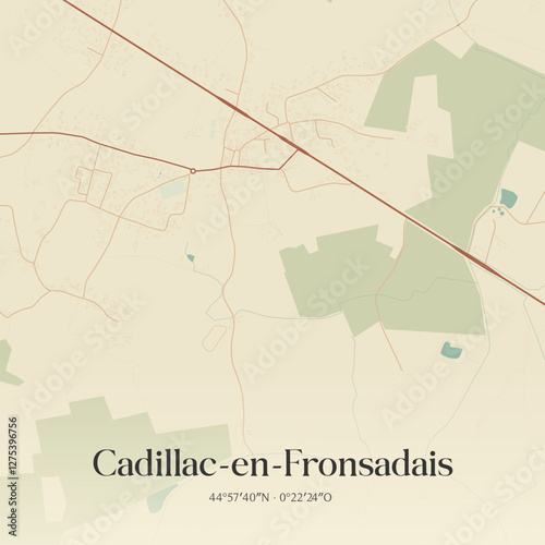 Vintage map of Cadillac-en-Fronsadais, France.
