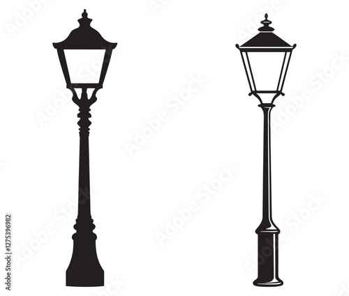 Street Lamp Vector, Vintage Street Lamp Silhouettes Collection. 