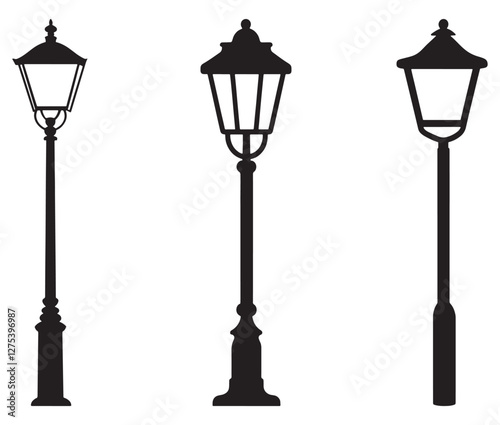 Street Lamp Vector, Vintage Street Lamp Silhouettes Collection. 