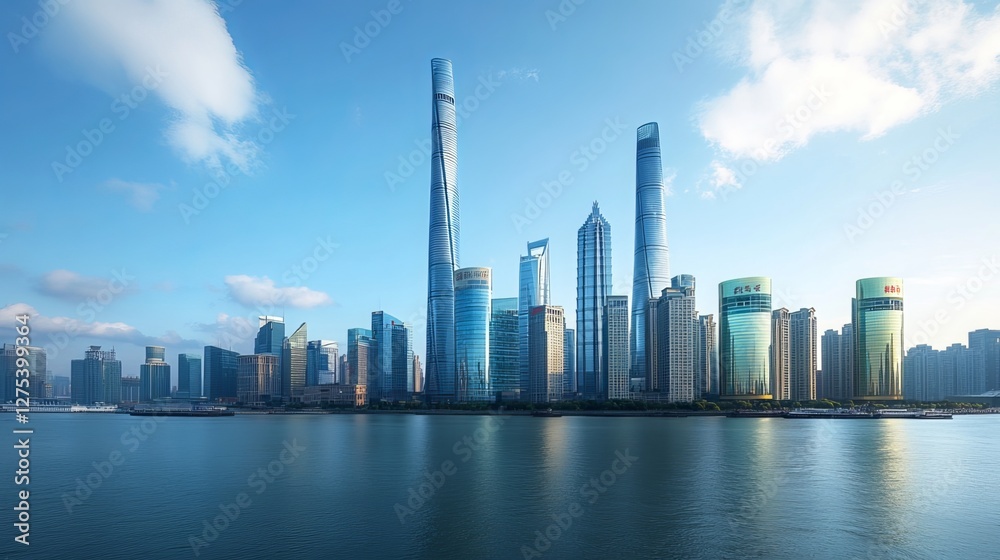 A contemporary office building stands tall in the Lujiazui district of Shanghai, embodying the city's rapid modernization. Its sleek facade reflects the vibrant energy of this financial hub A contemporary office building stands tall in the Lujiazui district of Shanghai, embodying the city's rapid modernization. Its sleek facade reflects the vibrant energy of this financial hub