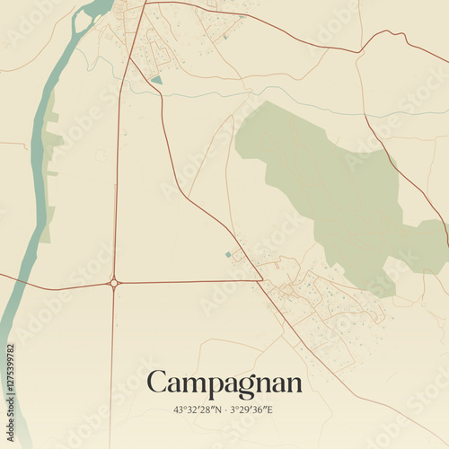 Vintage map of Campagnan, France.
