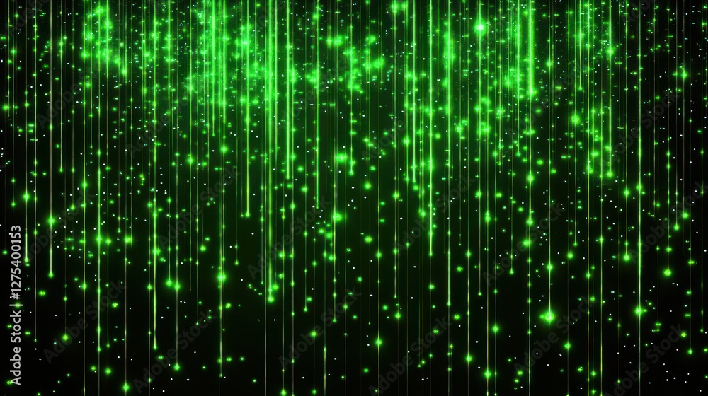 Green Light Particles Falling in a Dark Background Green Light Particles Falling in a Dark Background