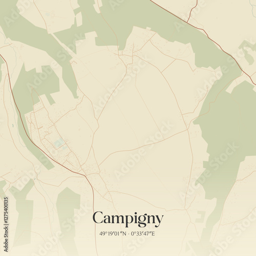 Vintage map of Campigny, France.