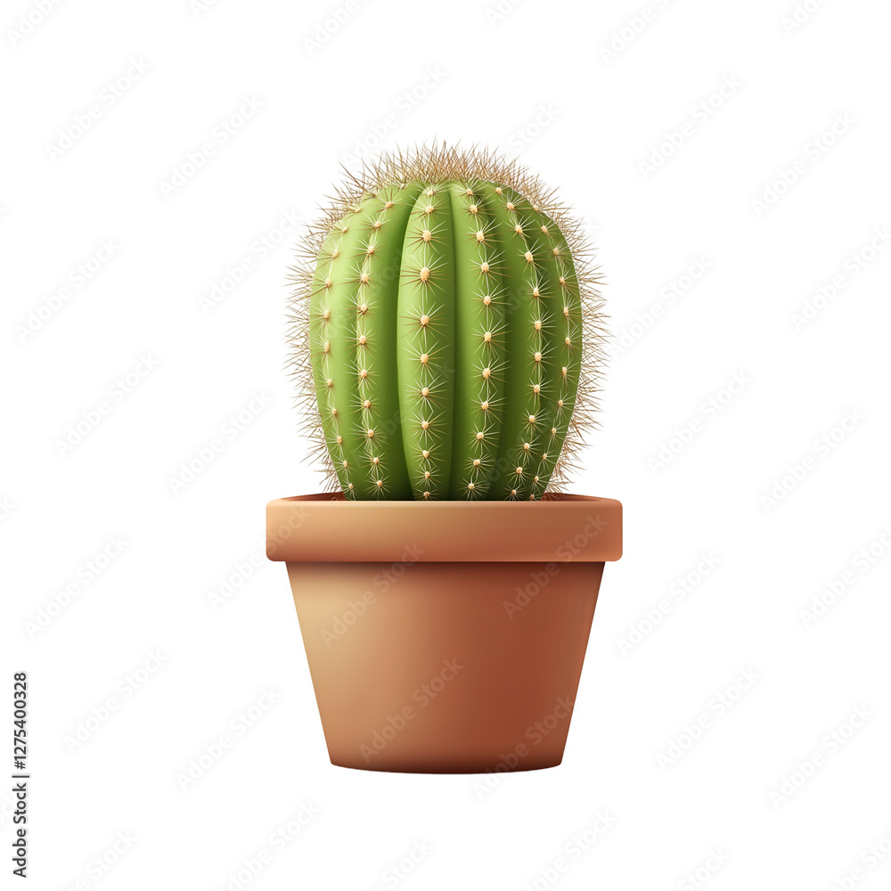 A cactus in a small pot, Isolated on transparent or white background cut out, Nature and Environment clip art concept