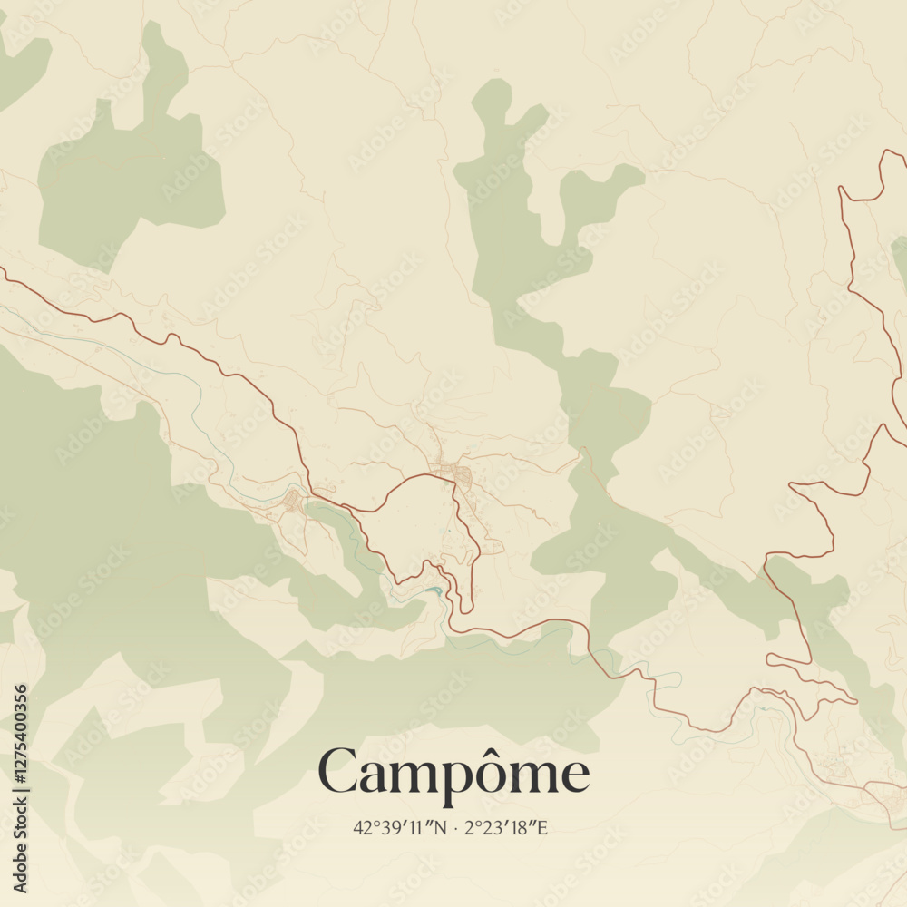 Fototapeta premium Vintage map of Campôme, France.