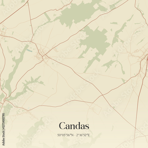 Vintage map of Candas, France.