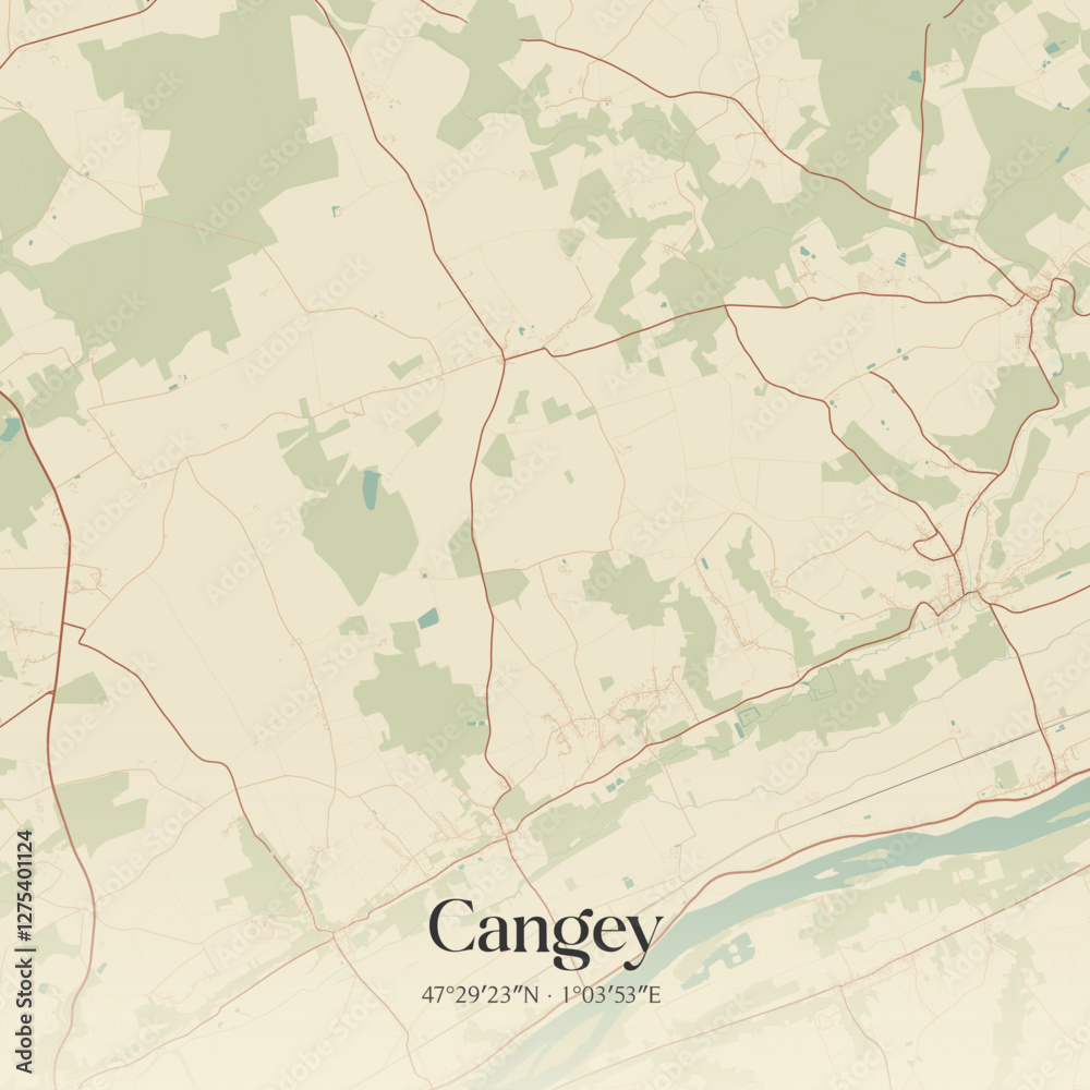 Fototapeta premium Vintage map of Cangey, France.