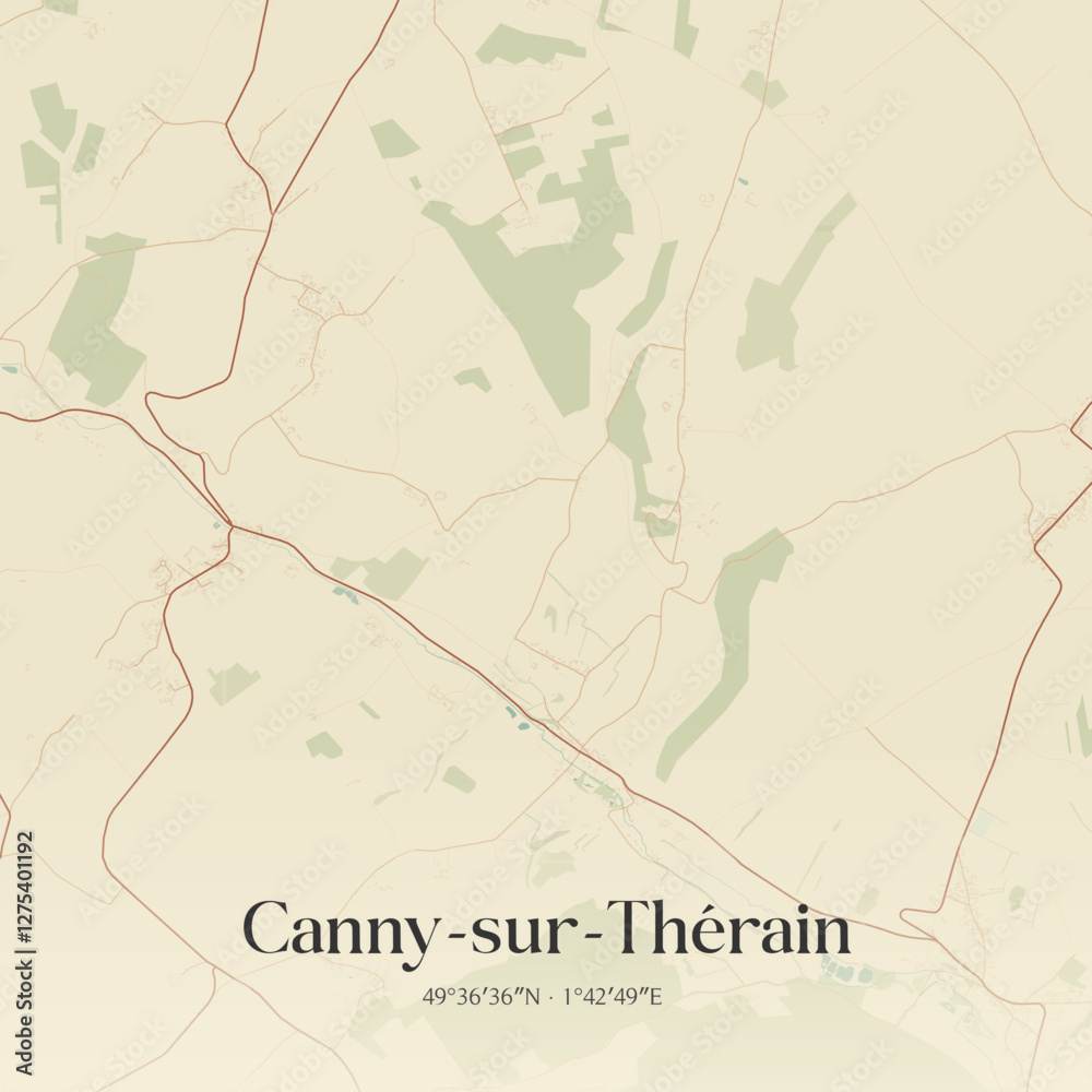 Fototapeta premium Vintage map of Canny-sur-Thérain, France.