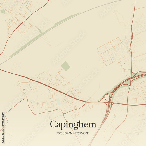 Vintage map of Capinghem, France.