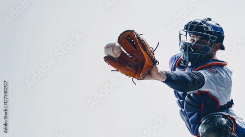 Baseball playoffs with a catcher catching a fast pitch. Featuring focus and reflexes