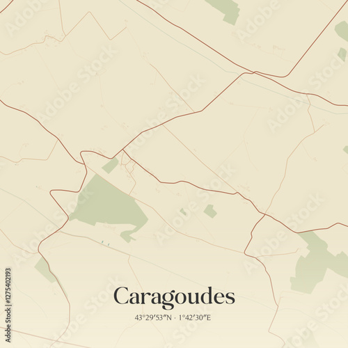 Vintage map of Caragoudes, France.