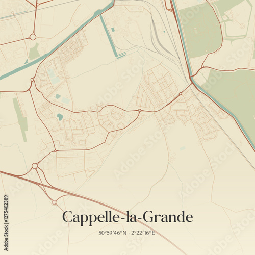 Vintage map of Cappelle-la-Grande, France.
