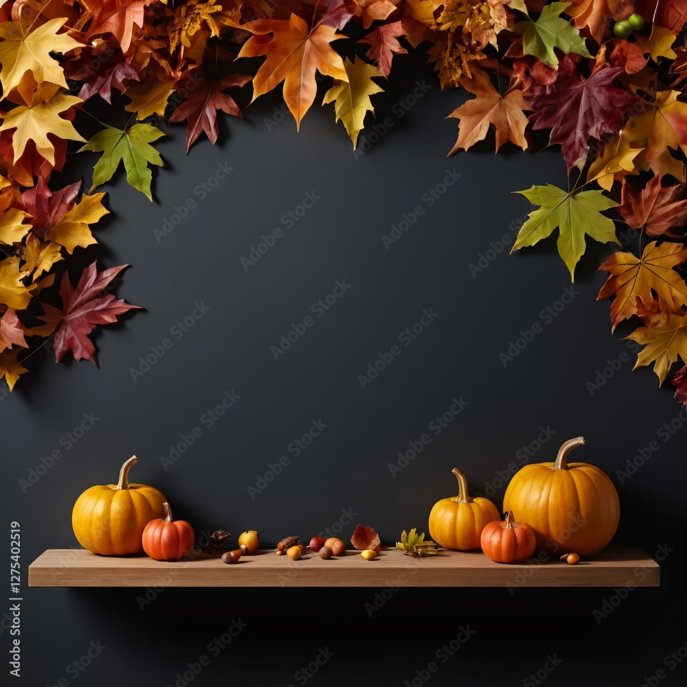 Autumnal Still Life with Pumpkins and Fall Leaves Autumnal Still Life with Pumpkins and Fall Leaves