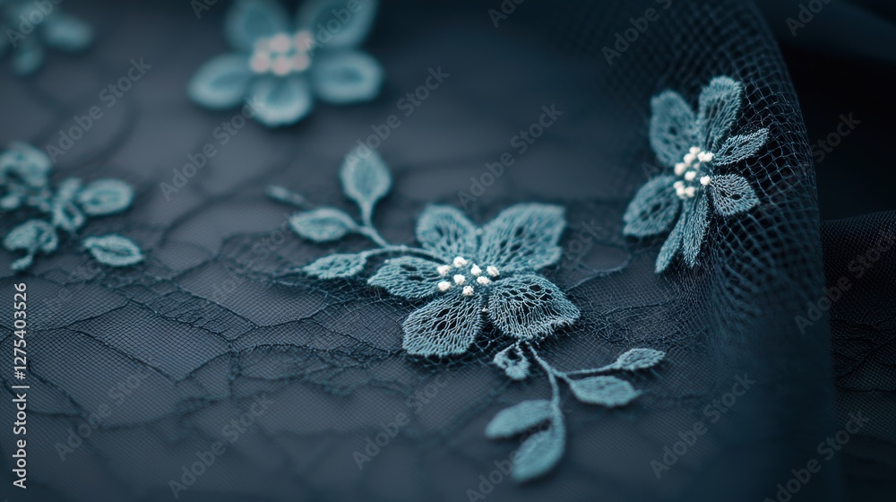 Fototapeta premium A close up image of delicate lace fabric draped over a dark background, highlighting the intricate patterns and fine threads.