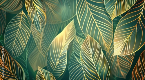 Golden leaves, autumnal background, nature design, decorative wallpaper