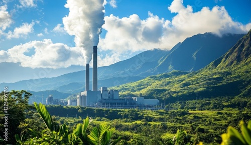 Mountainous landscape industrial plant emission