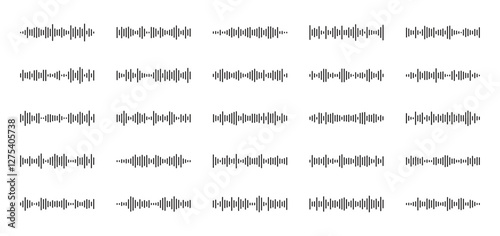 Podcast sound waves and audio soundwave of voice message records, vector icons. Podcast sound waves for online audio streaming and podcasting or music player and mobile phone voice message soundwaves