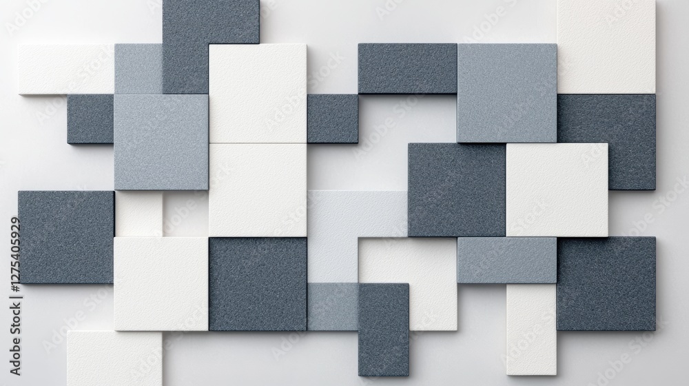 Interlocking squares in shades of gray, forming a subtle geometric pattern against a white backdrop.
