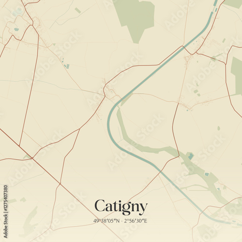 Vintage map of Catigny, France.