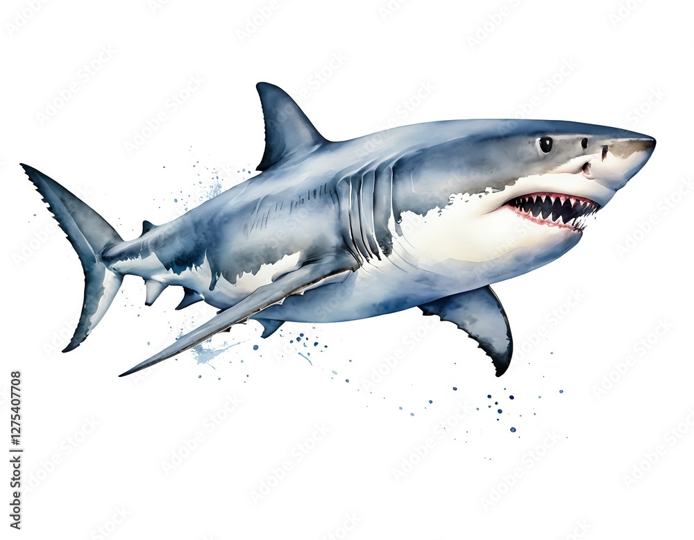 Naklejka premium Watercolor Great White Shark