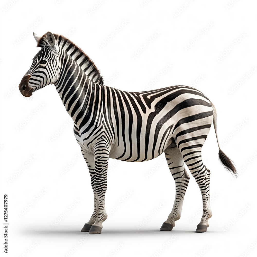 Fototapeta premium Striped Zebra on White Background
