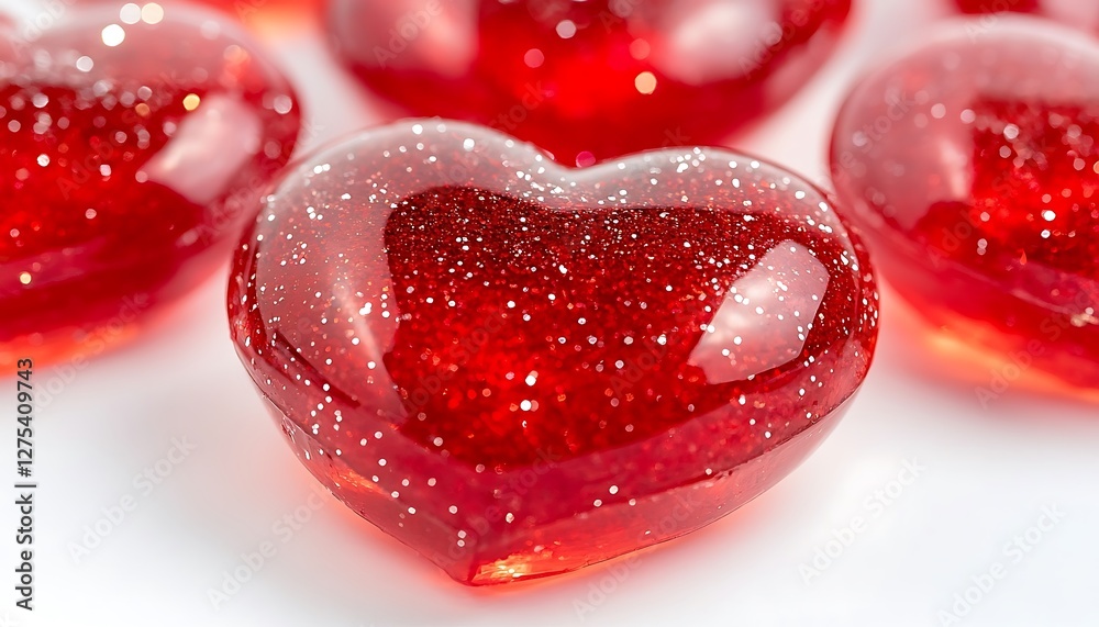 Close-up of red glitter hearts Close-up of red glitter hearts