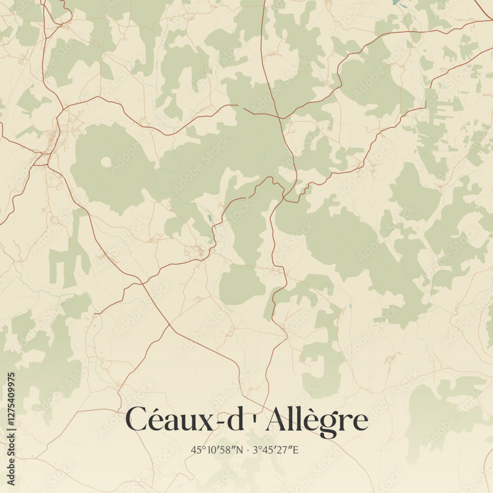 Fototapeta premium Vintage map of Céaux-d'Allègre, France.