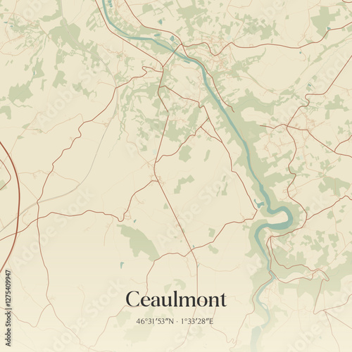 Vintage map of Ceaulmont, France.