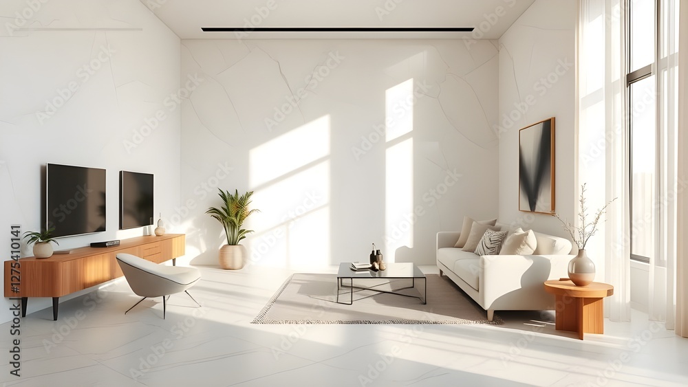 Early modern living room with white furniture Early modern living room with white furniture