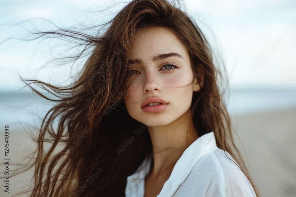 Captivating portrait of a young woman at a beach natural light outdoor setting fashion concept Captivating portrait of a young woman at a beach natural light outdoor setting fashion concept