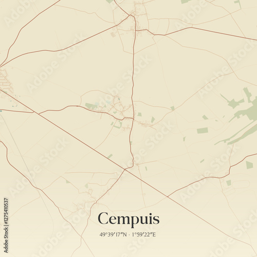 Vintage map of Cempuis, France.