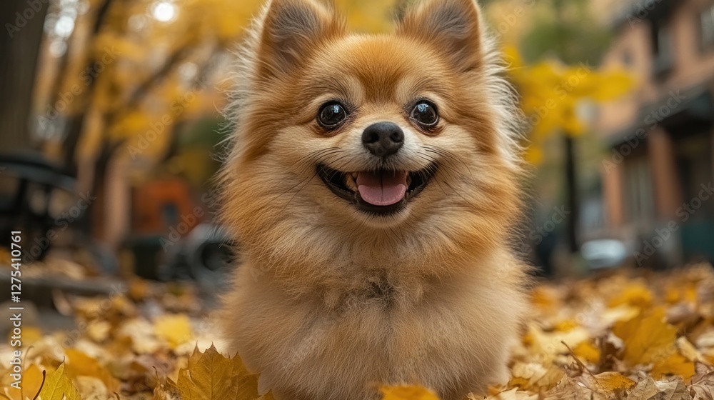 Obraz premium Happy Pomeranian autumn park portrait