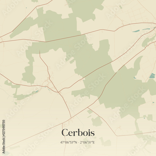 Vintage map of Cerbois, France.