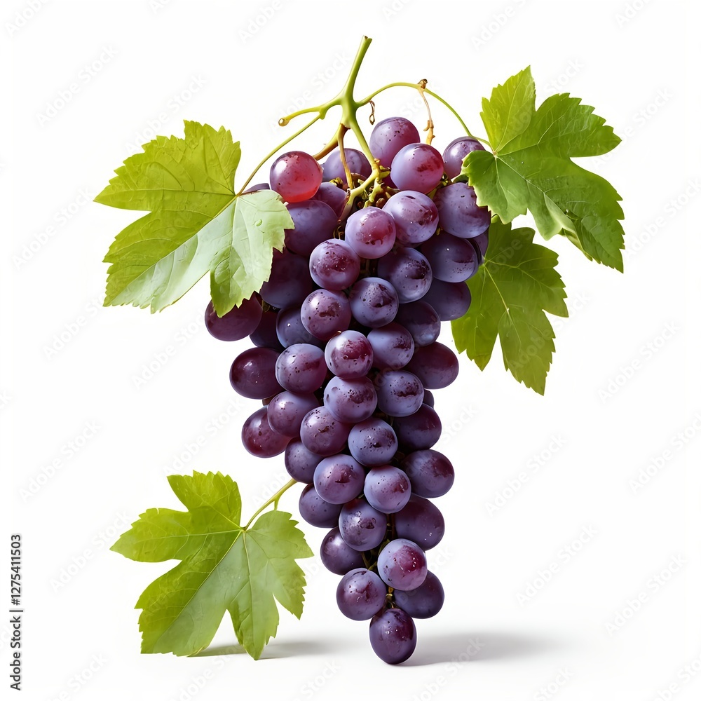 Fototapeta premium Fresh Bunch of Red Grapes with Green Leaves