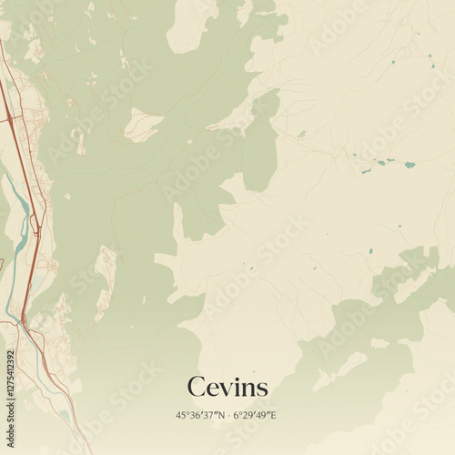 Vintage map of Cevins, France.
