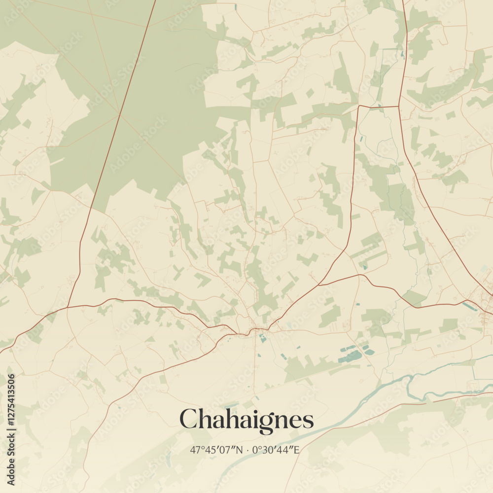 Obraz premium Vintage map of Chahaignes, France.