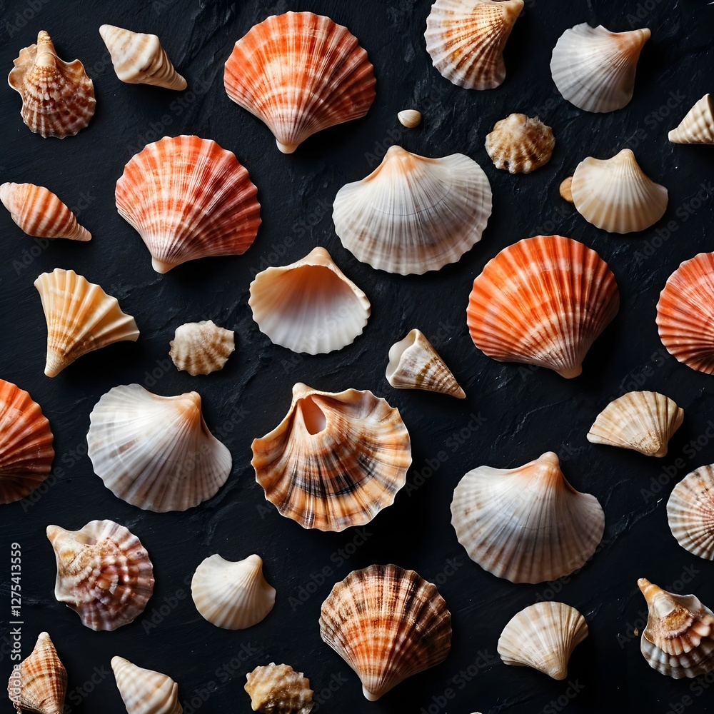 Seashells Collection on Dark Background Seashells Collection on Dark Background