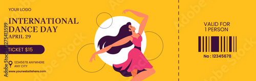 International Dance Day Ticket Card Design Fun and Creative Cartoon Style