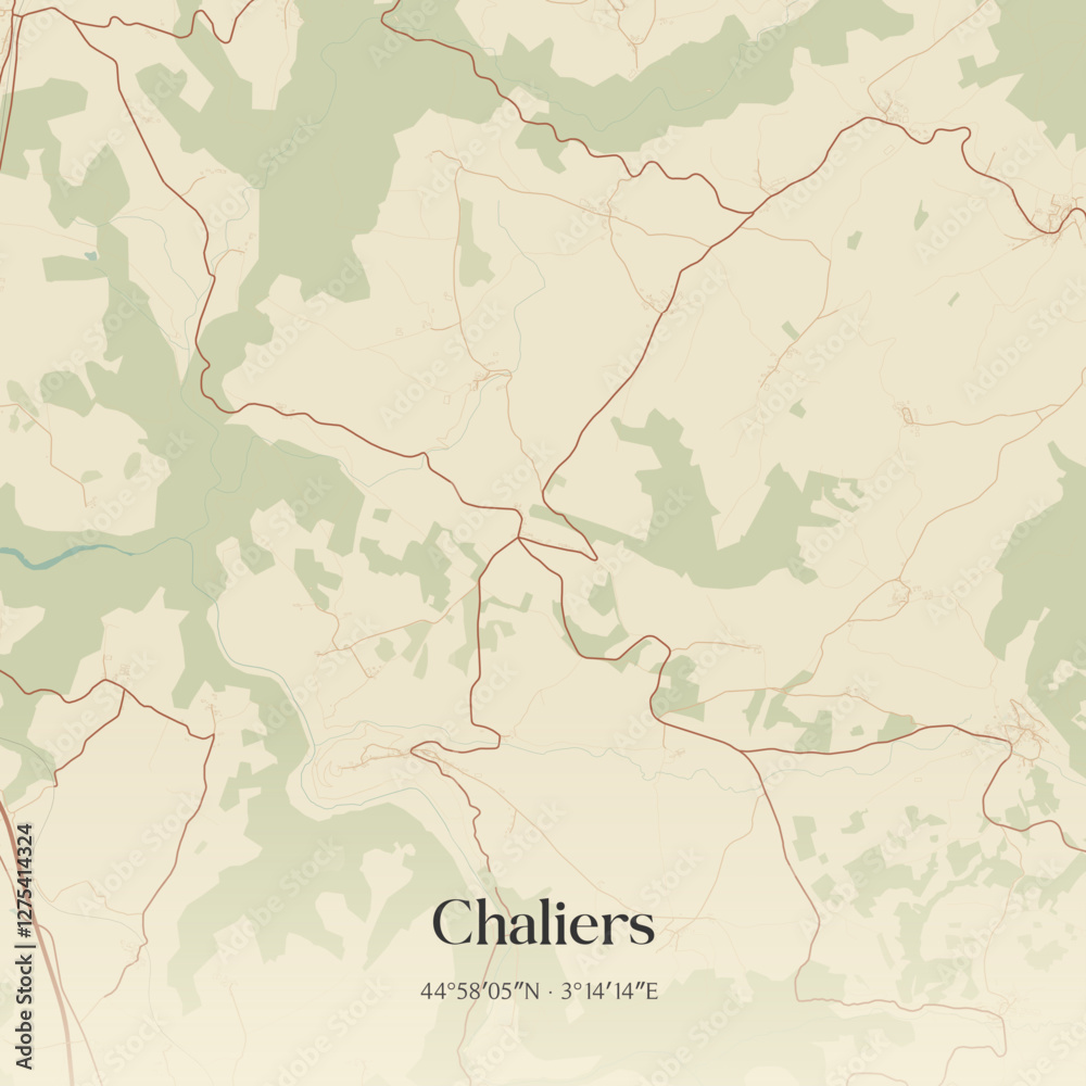 Fototapeta premium Vintage map of Chaliers, France.