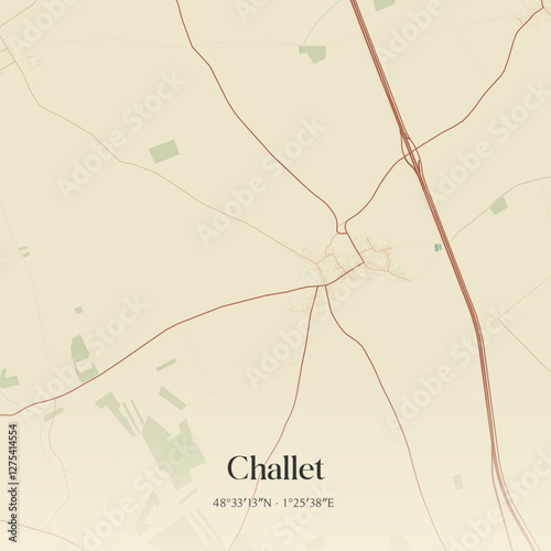 Vintage map of Challet, France.