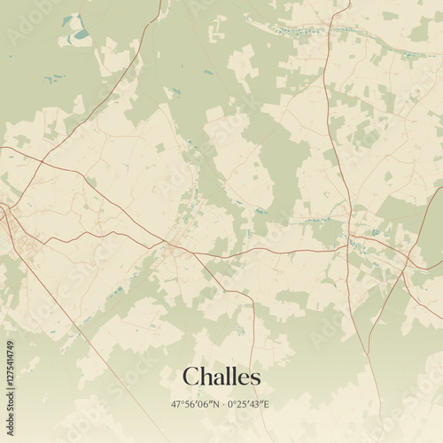 Vintage map of Challes, France.