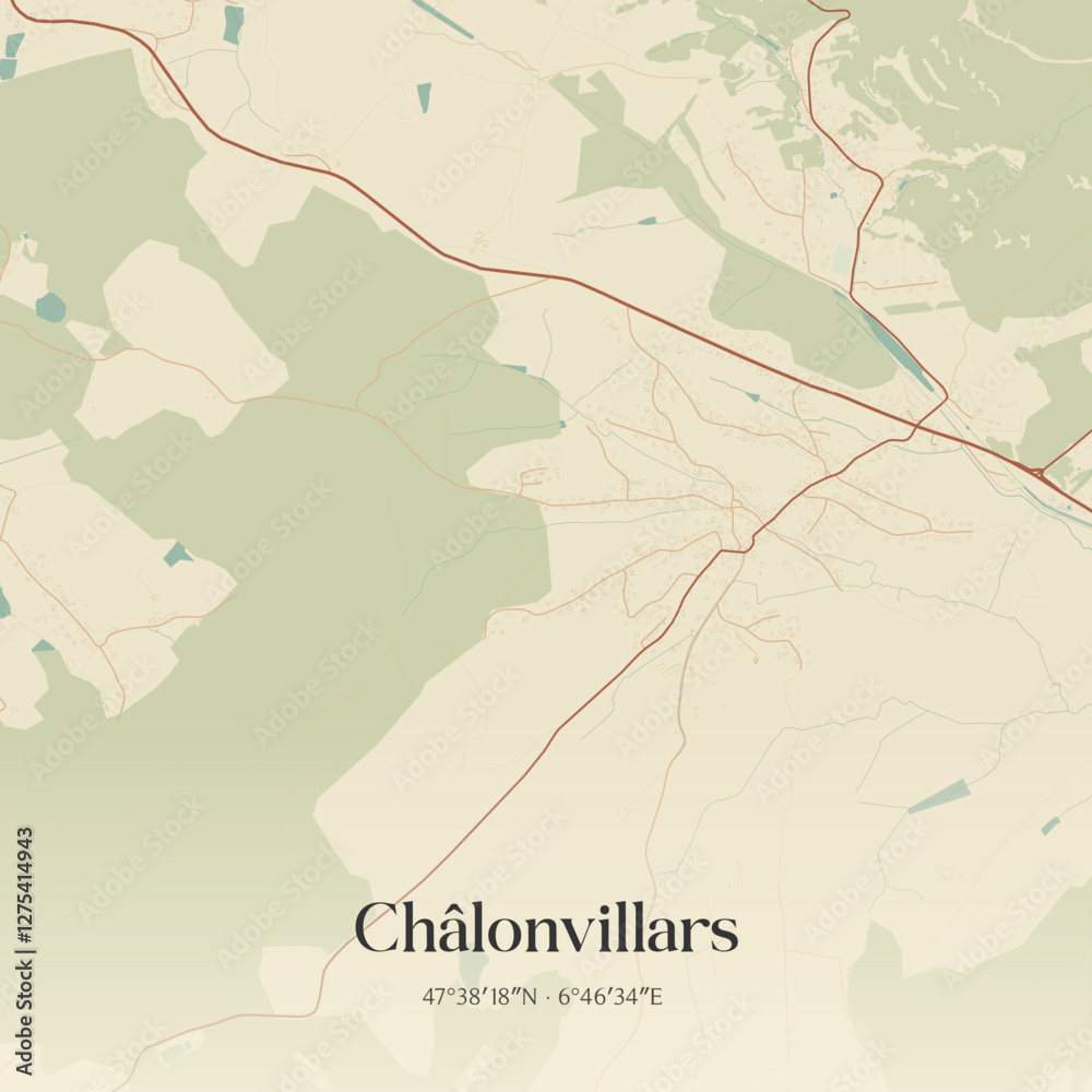 Fototapeta premium Vintage map of Châlonvillars, France.