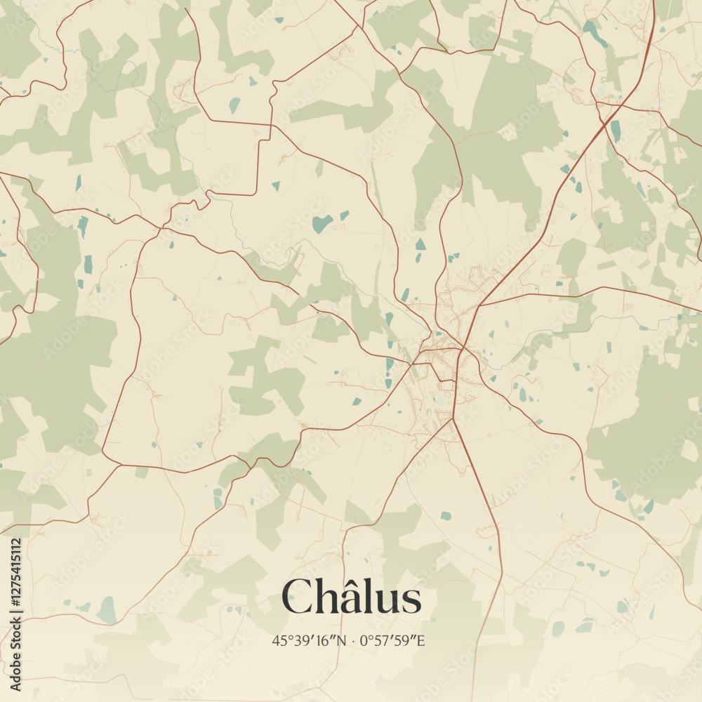 Fototapeta premium Vintage map of Châlus, France.