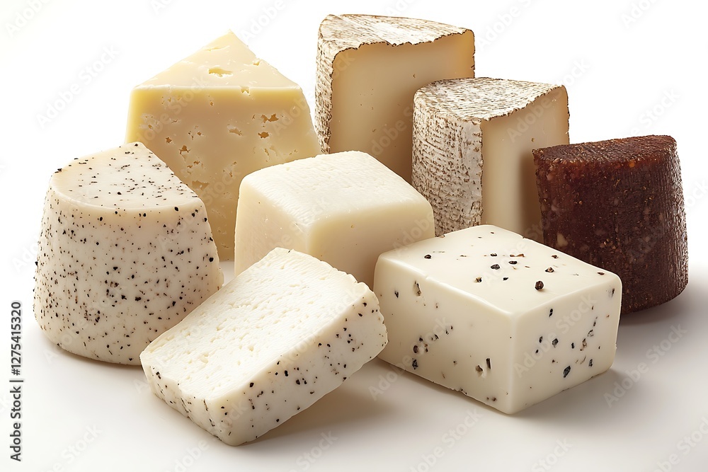 Assorted Cheese Selection on White Background Assorted Cheese Selection on White Background