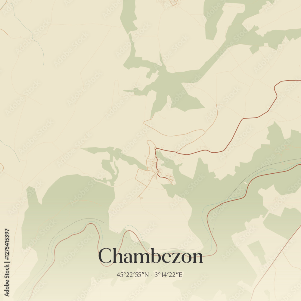Obraz premium Vintage map of Chambezon, France.