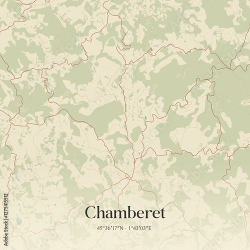 Vintage map of Chamberet, France.